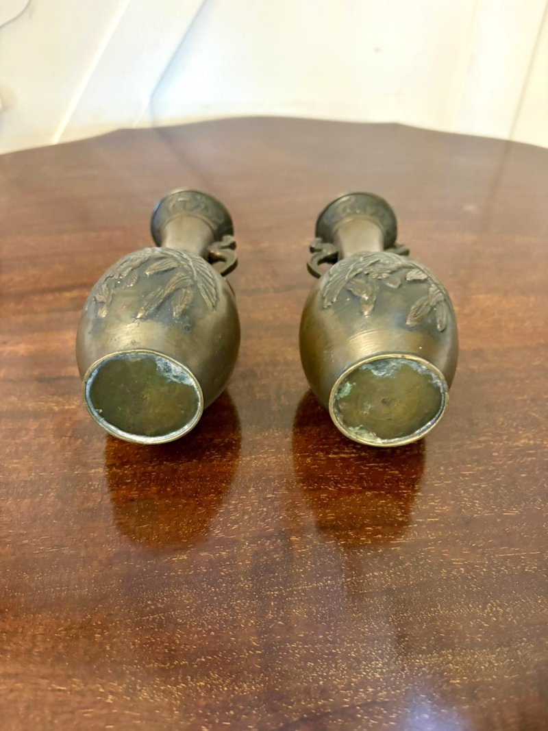 Pair of Antique Japanese Quality Meiji Bronze Vases